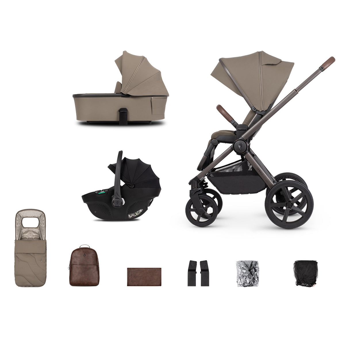 Venicci Upline 2 Special Edition Travel System with Accessories and Tiago Car Seat - Powder