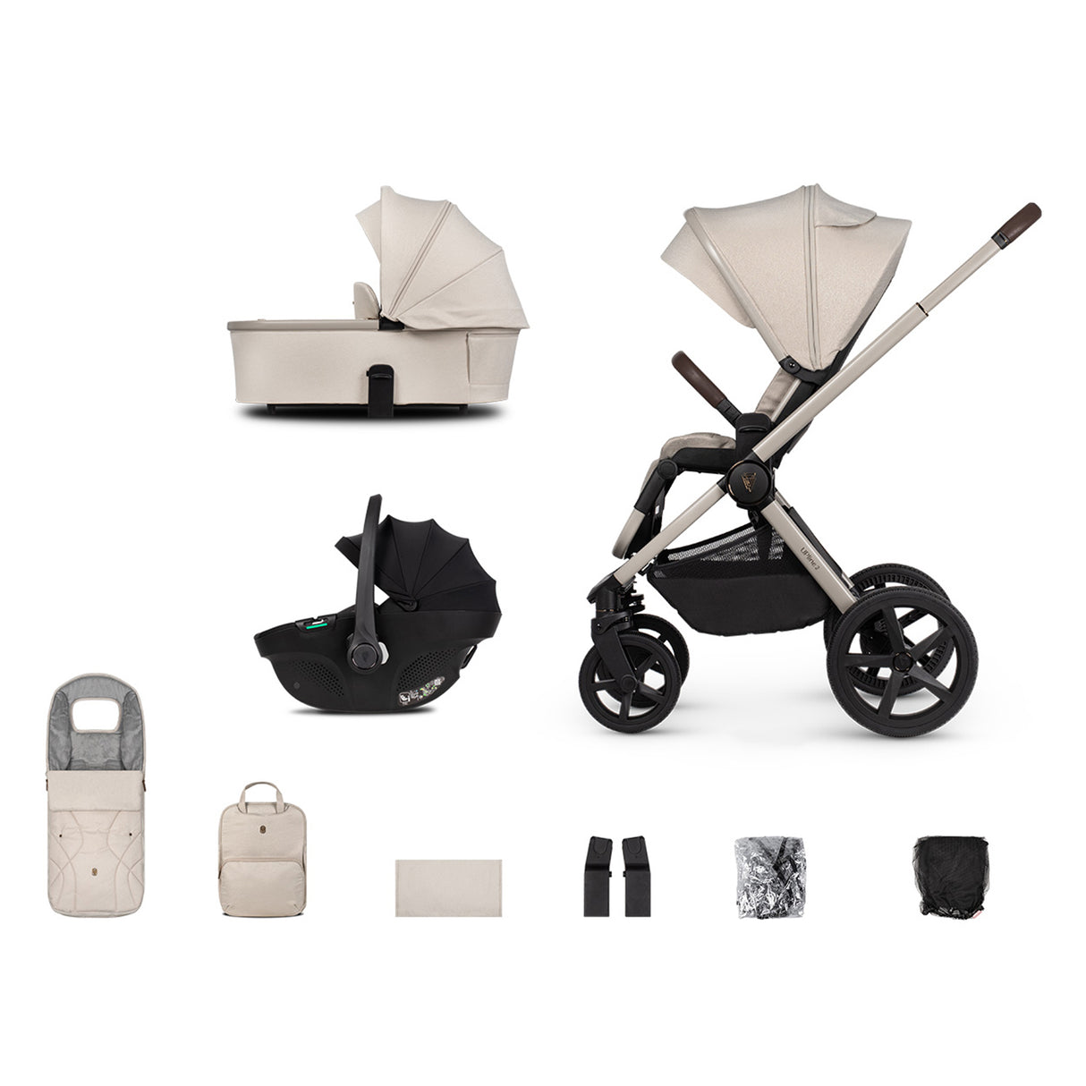 Venicci Upline 2 Travel System with Accessories and Tiago Car Seat - Stone Beige