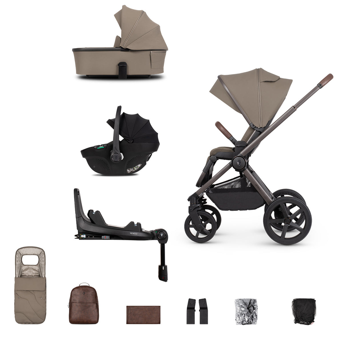 Venicci Upline 2 Special Edition Travel System with Accessories, Tiago Car Seat & ISOFIX Base - Powder