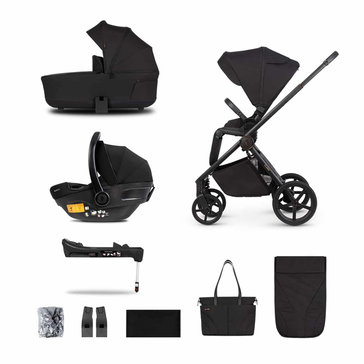 Venicci Claro Travel System with Engo Car Seat and ISOFIX Base - Noir