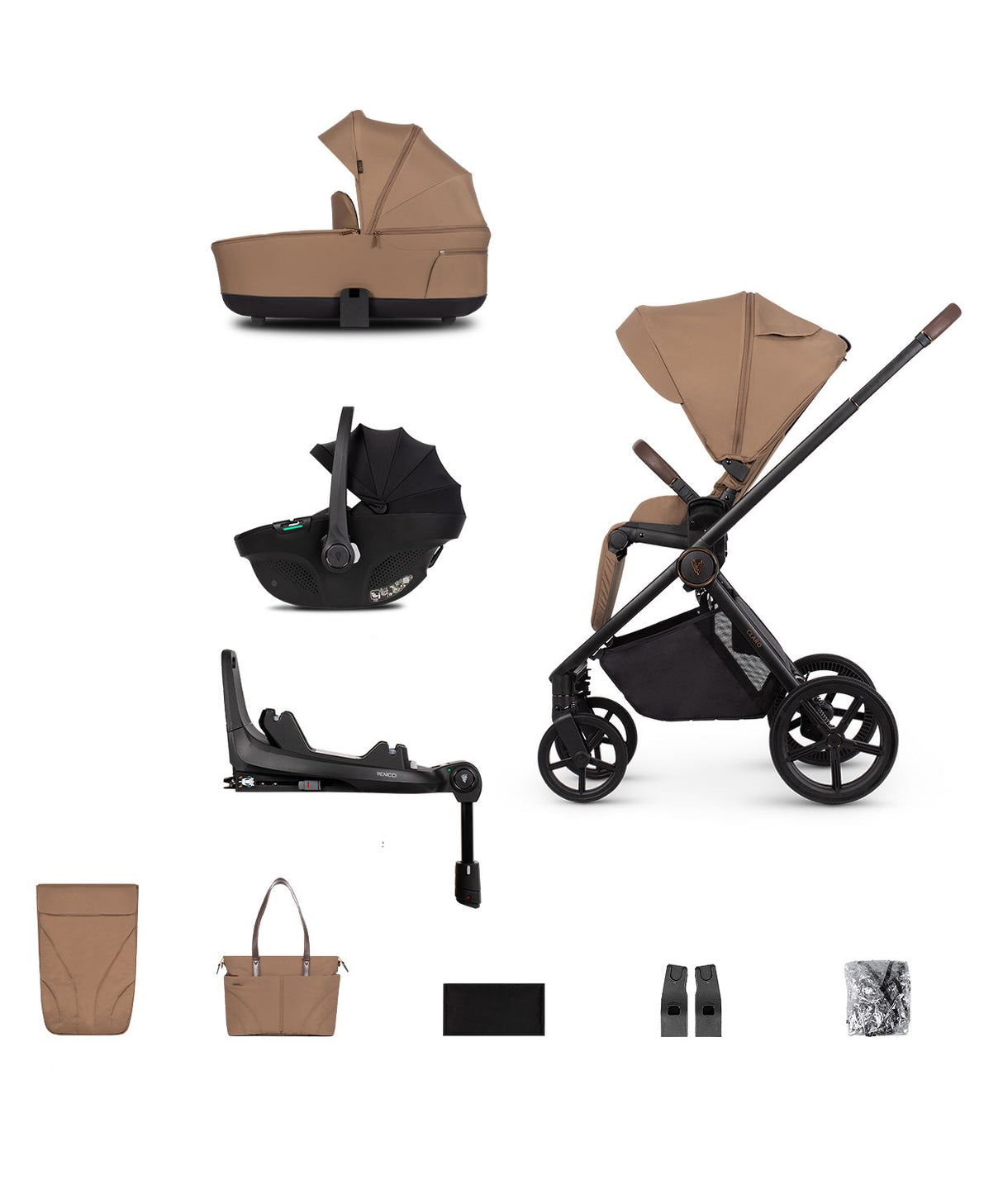 Venicci Claro Travel System with Tiago 360 Car Seat and ISOFIX Base - Caramel