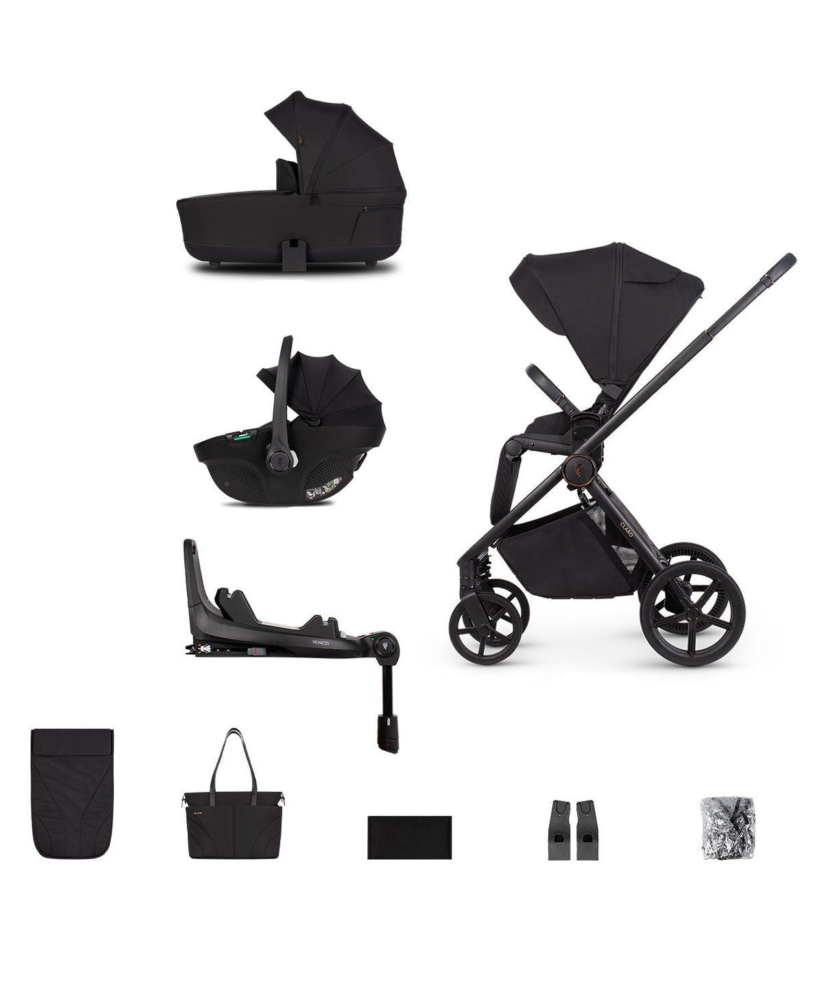 Venicci Claro Travel System with Tiago 360 Car Seat and ISOFIX Base - Noir