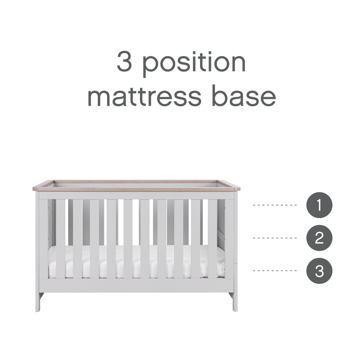 Tutti Bambini Verona 3 Piece Nursery Furniture Set with Cot Bed, Dresser and Wardrobe - Dove Grey / Oak