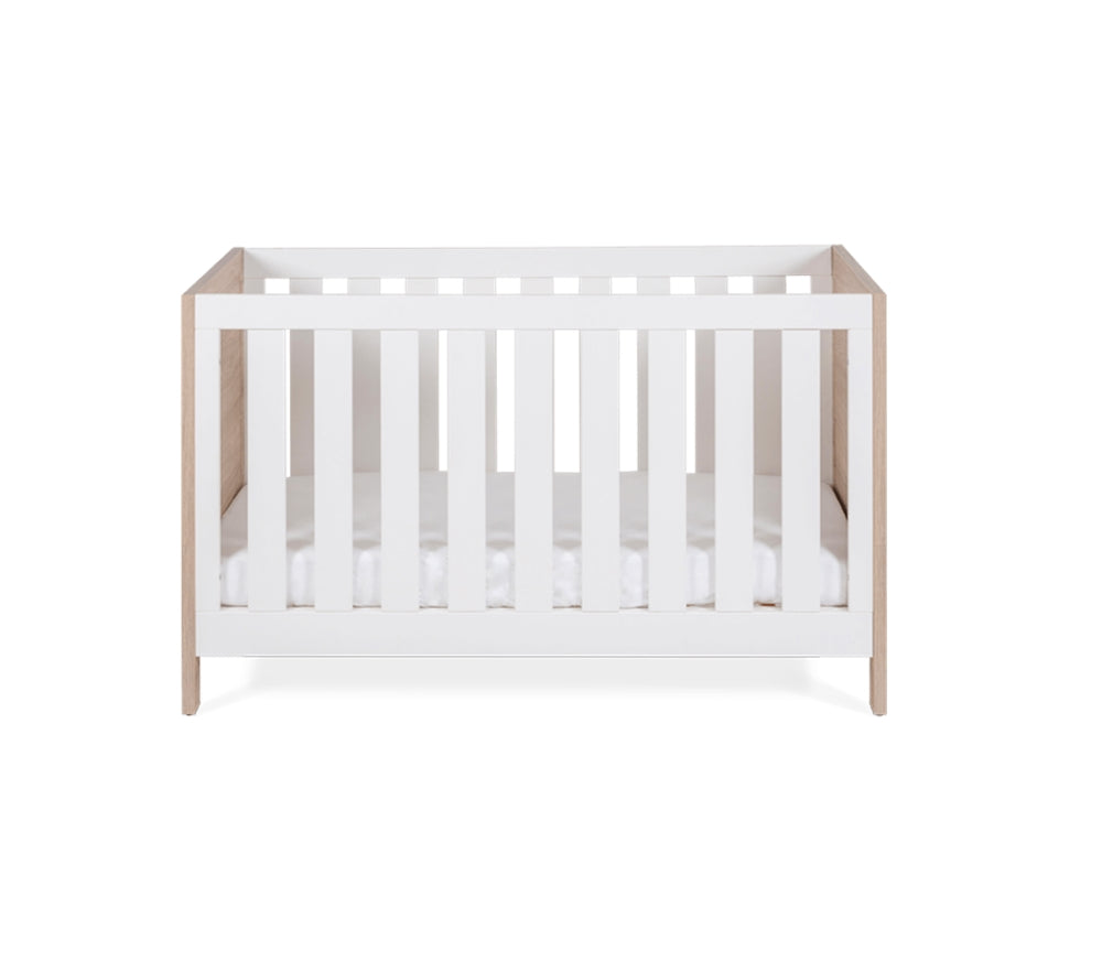 Silver Cross Finchley 2 Piece Nursery Furniture Set with Convertible Cot Bed and Double Wardrobe - Nordic White / Oak