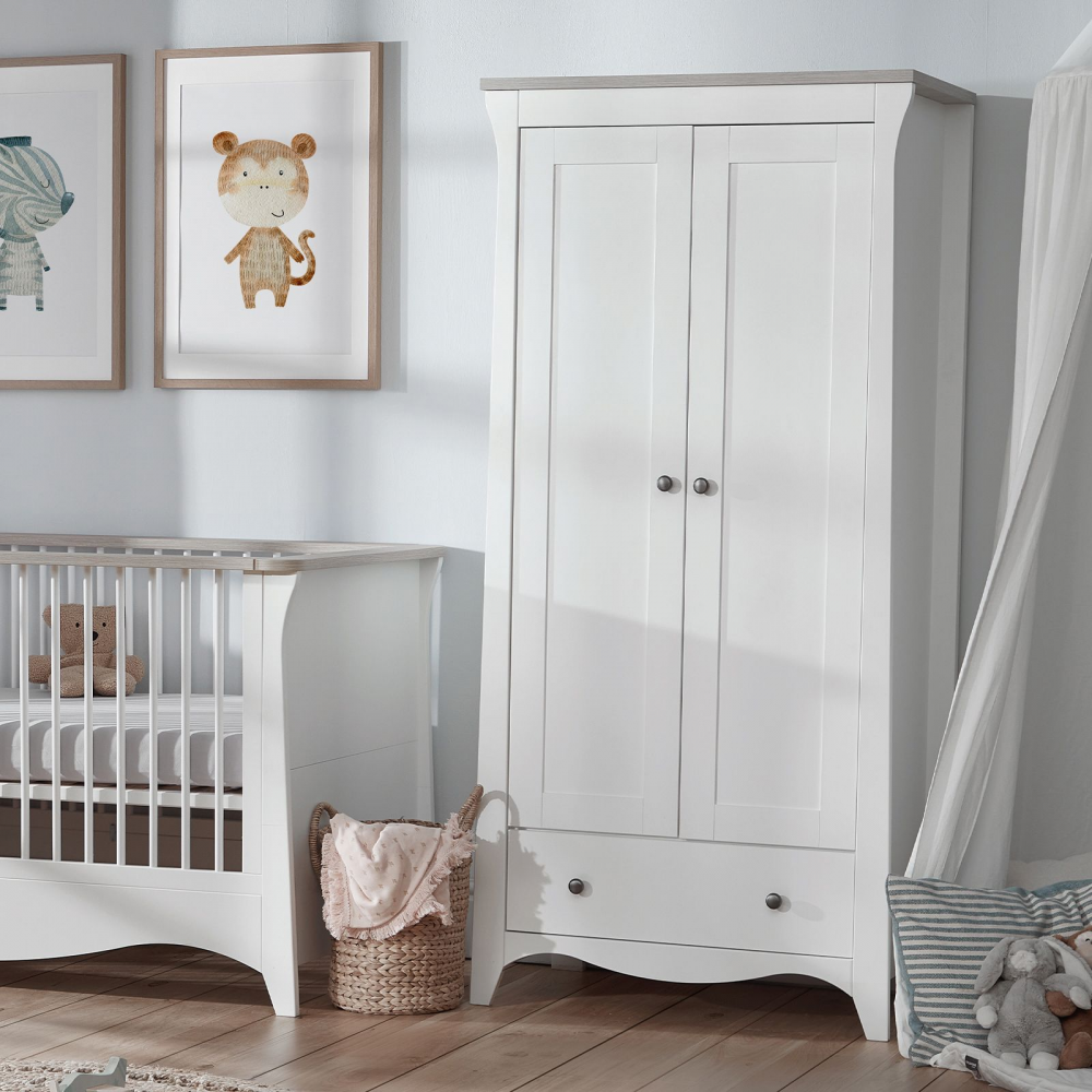 Cuddleco Clara Double Nursery Wardrobe - Satin White / Driftwood Ash