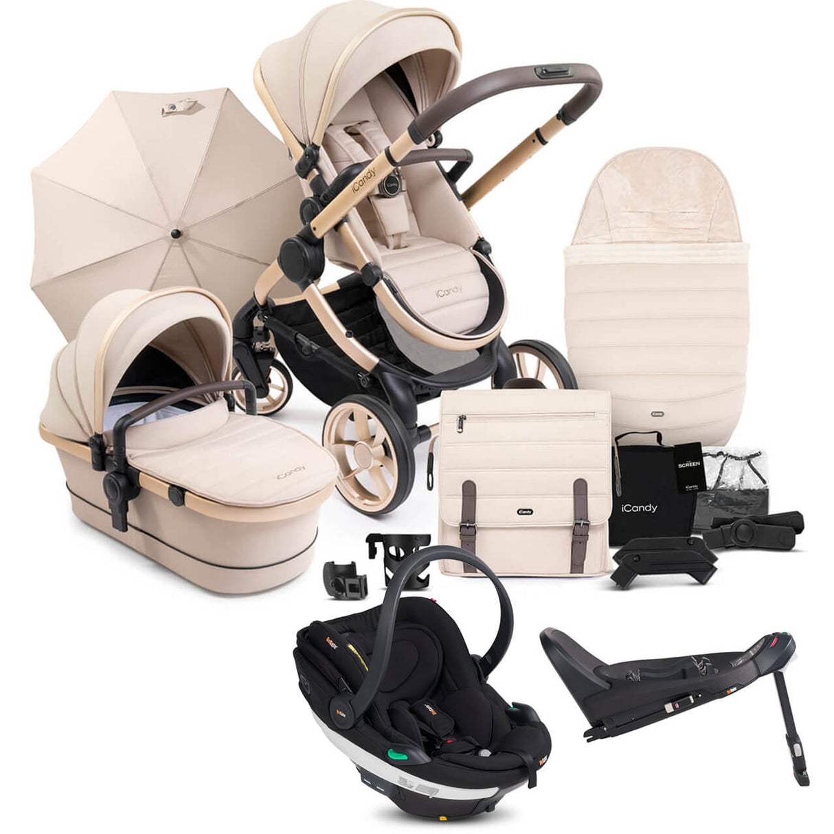 iCandy Peach 7 Complete Travel System with BeSafe Go Beyond and ISOFIX Base - Biscotti