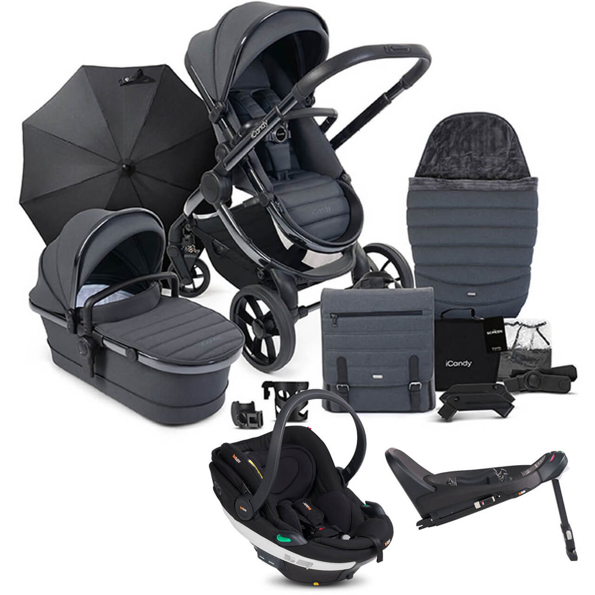 iCandy Peach 7 Complete Travel System with BeSafe Go Beyond and ISOFIX Base - Dark Grey