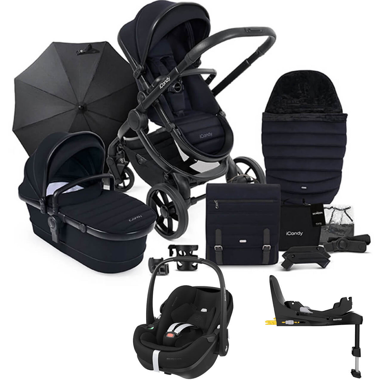 iCandy Peach 7 Complete Travel System with Maxi Cosi Pebble Pro 2 and ISOFIX Base - Black Edition