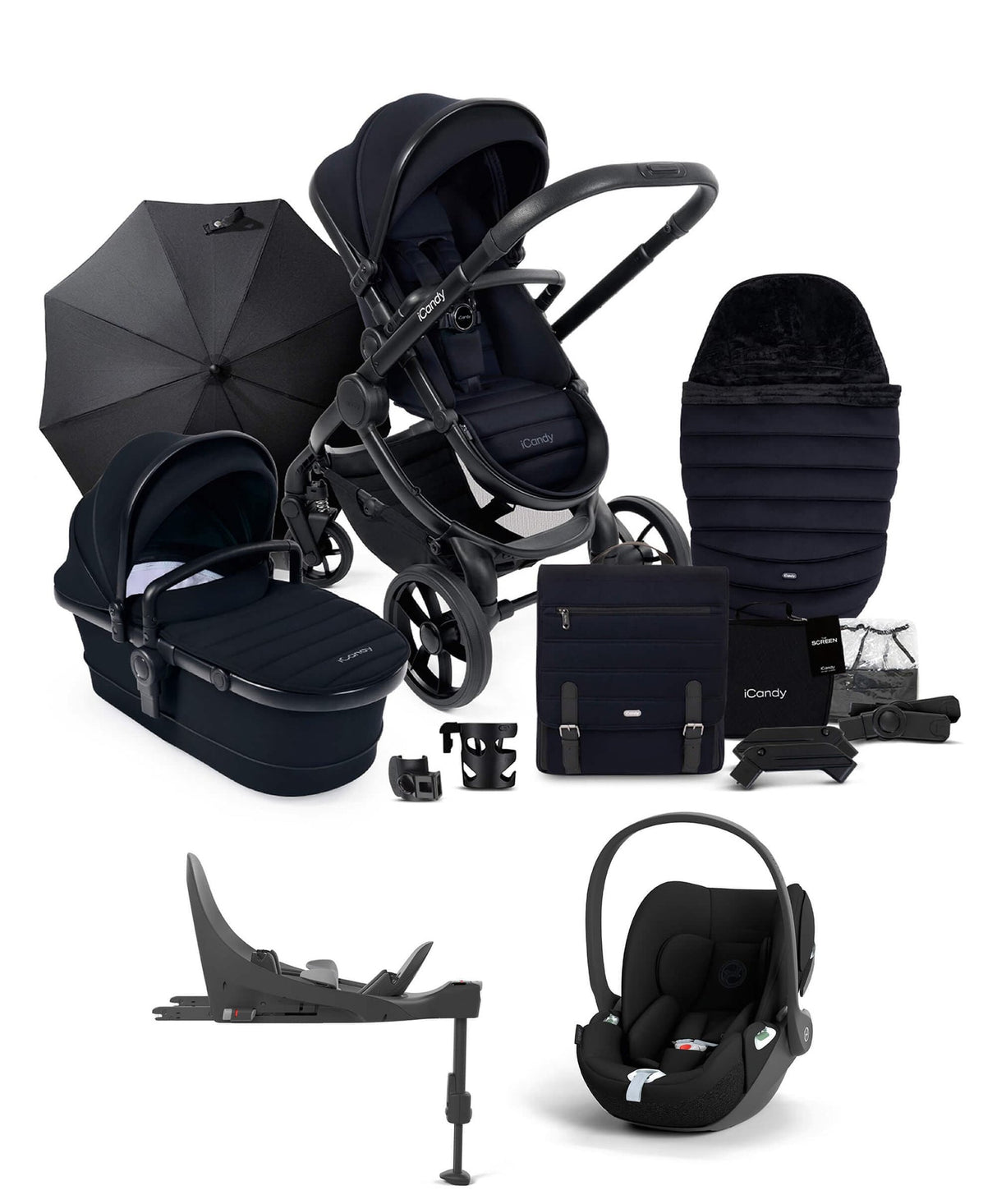 iCandy Peach 7 Complete Travel System with Cybex Cloud T and ISOFIX Base - Black Edition