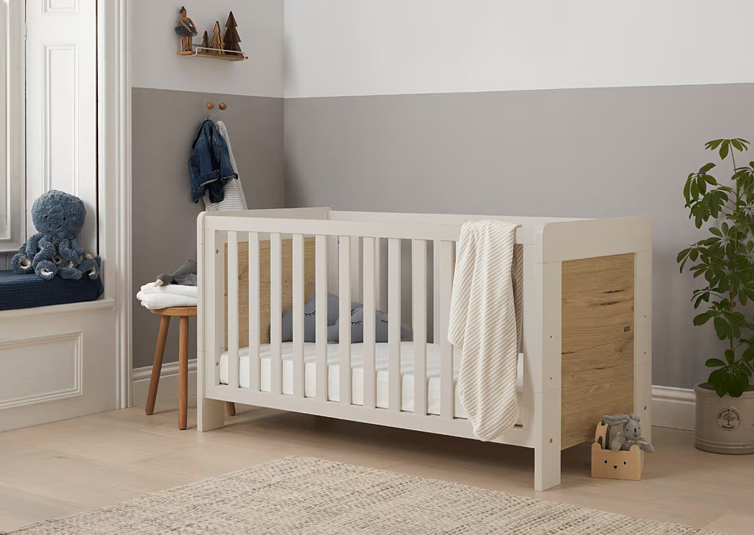 Tutti Bambini Alba Cot Bed - White Sand & Distressed Oak