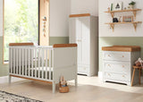 Tutti Bambini Rio 3 Piece Nursery Furniture Set with Cot Bed, Cot Top Changer, Dresser and Wardrobe - Dove Grey / Oak