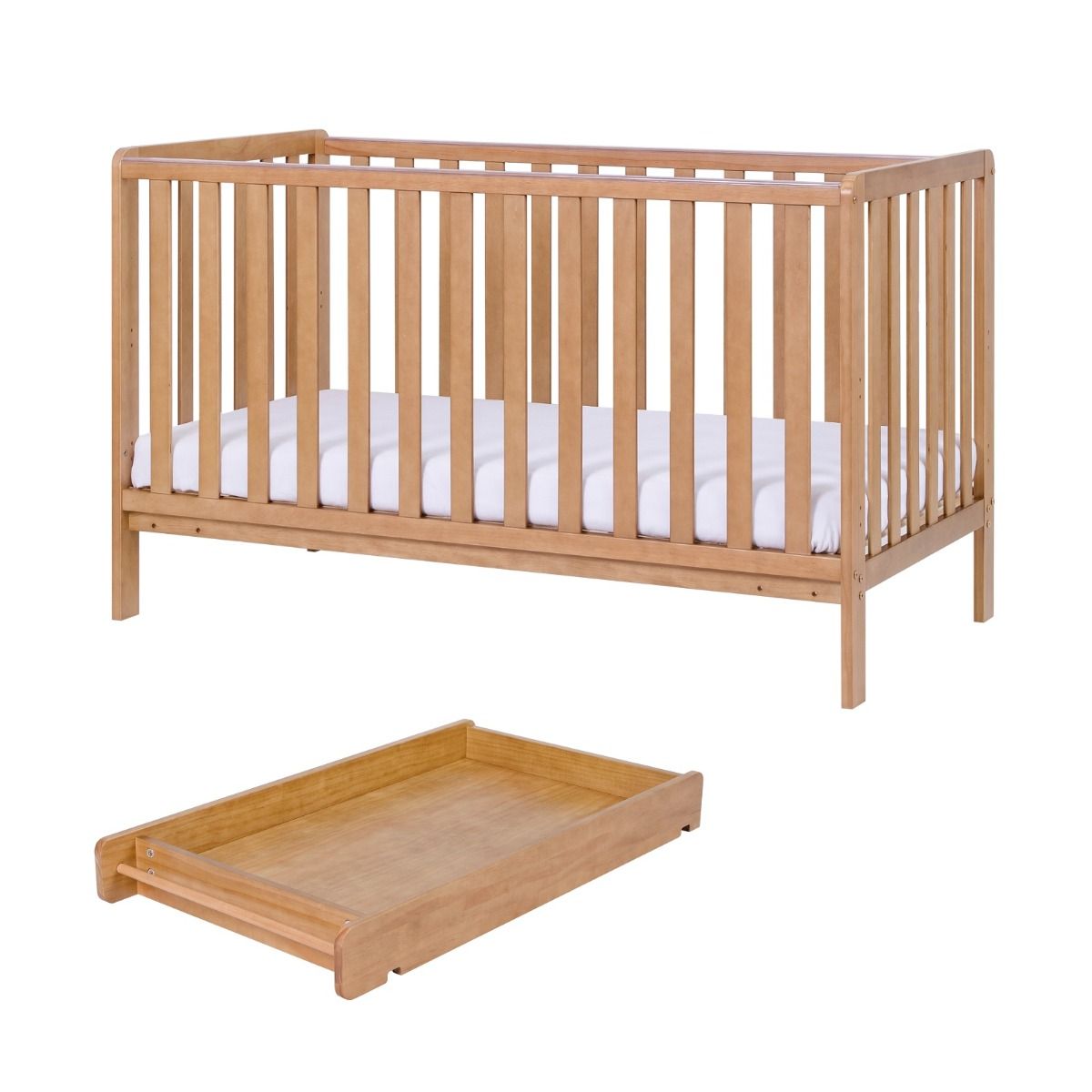 Tutti Bambini Malmo Cot Bed with Cot Top Changer & Mattress - Oak