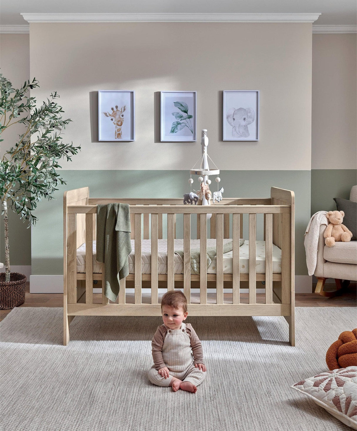 Mamas & Papas Atlas 2 Piece Nursery Furniture Set with Cot Bed & Dresser - Light Oak