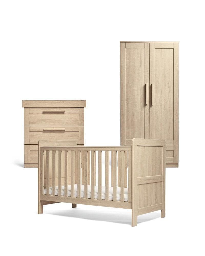 Mamas & Papas Atlas 3 Piece Nursery Furniture Set with Cot Bed, Dresser & Wardrobe - Light Oak