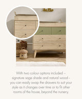 Mamas & Papas Coxley 3 Piece Nursery Furniture Set with Cot Bed, Dresser & Wardrobe - Natural/Olive Green