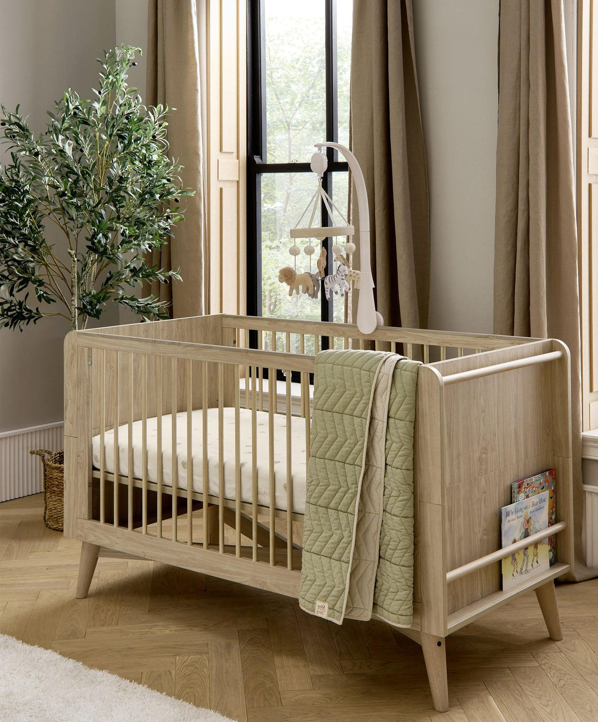 Mamas & Papas Coxley 3 Piece Nursery Furniture Set with Cot Bed, Dresser & Wardrobe - Natural/Olive Green