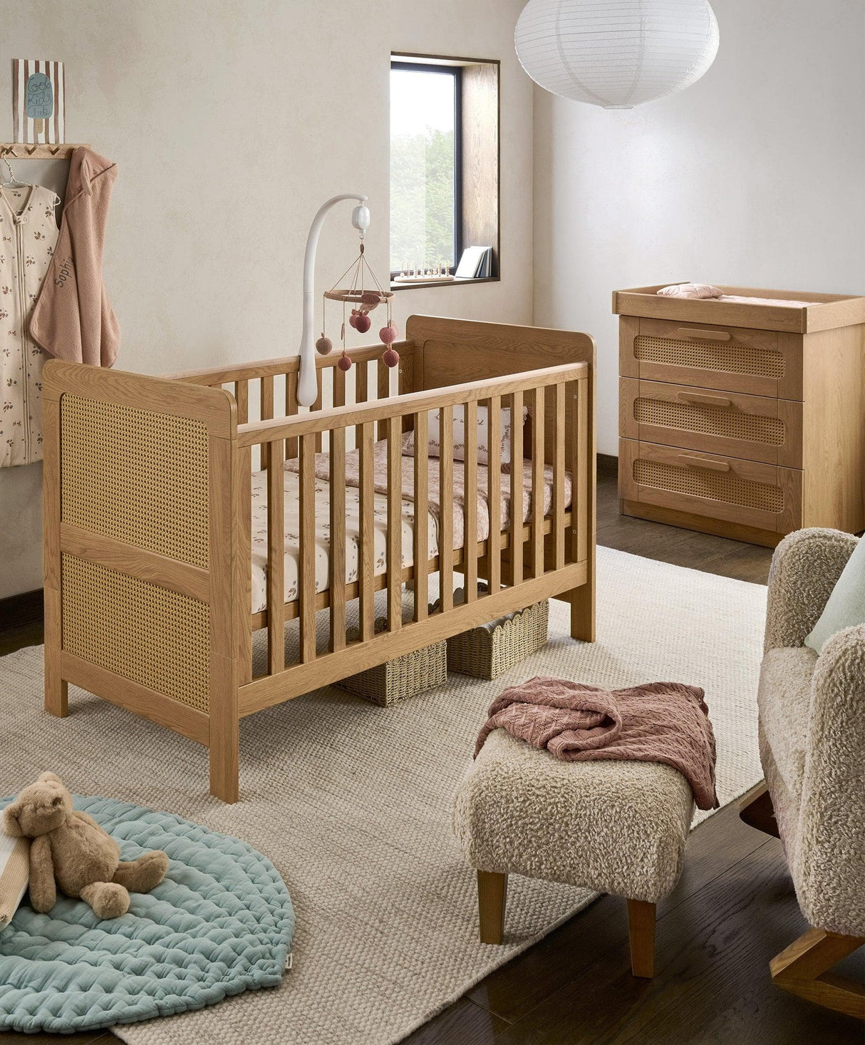 Mamas & Papas Esna 2 Piece Nursery Furniture Set with Cot Bed and Dresser - Rattan