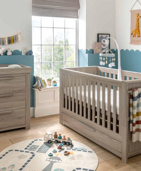 Mamas & Papas Franklin 2 Piece Nursery Furniture Set with Cot Bed and Dresser - Grey Wash