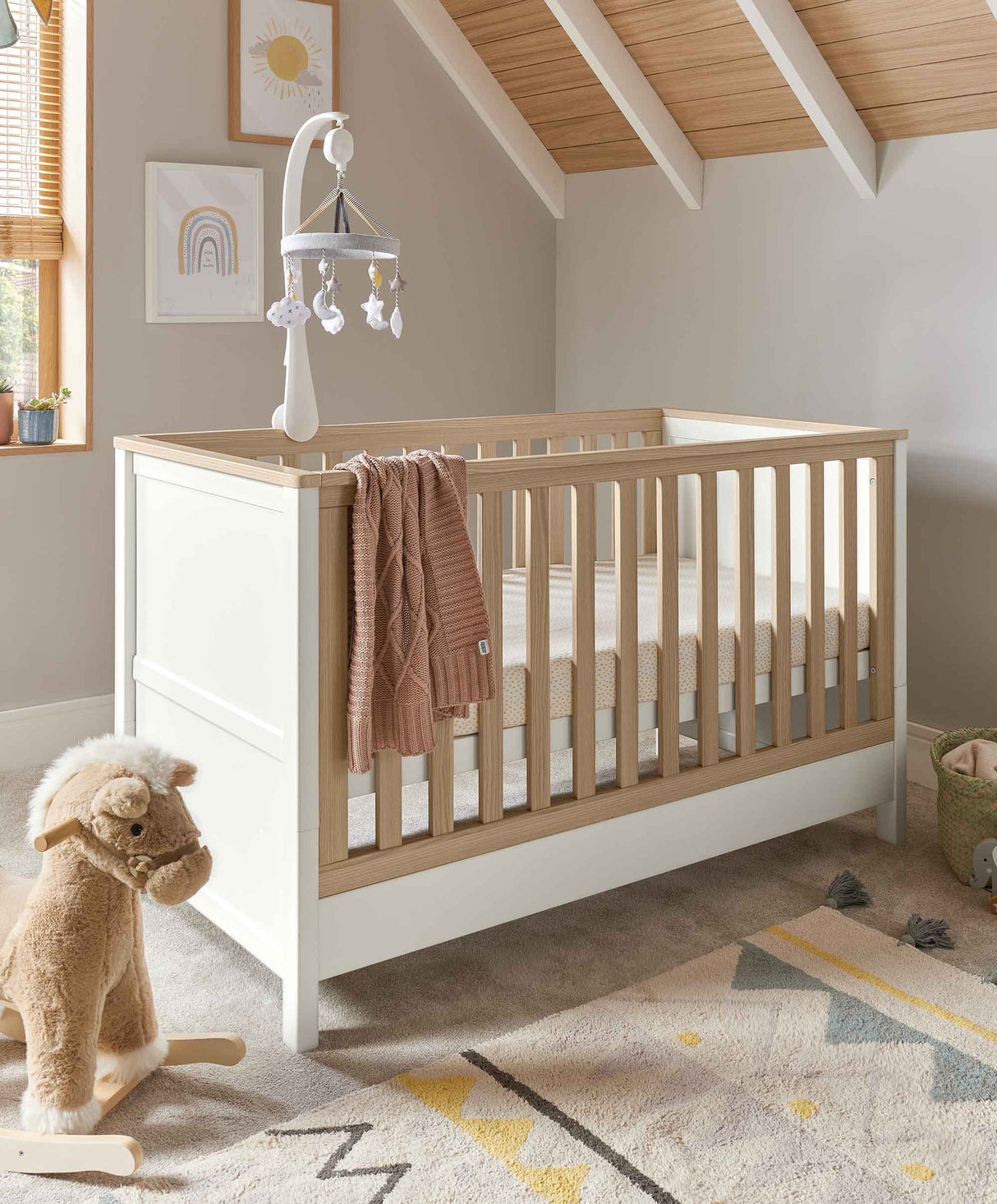 Mamas & Papas Harwell 2 Piece Nursery Furniture Set with Cot Bed and Dresser- White / Natural