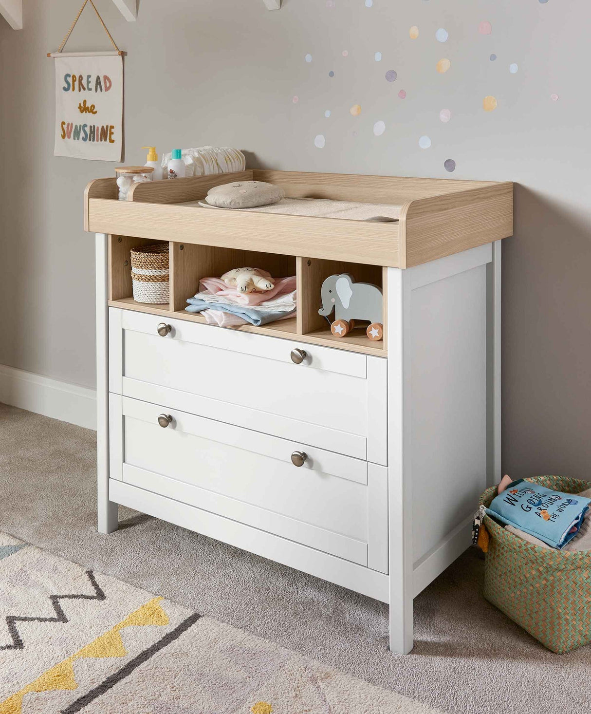 Mamas & Papas Harwell 3 Piece Nursery Furniture Set with Cot Bed, Dresser and Wardrobe - White / Natural