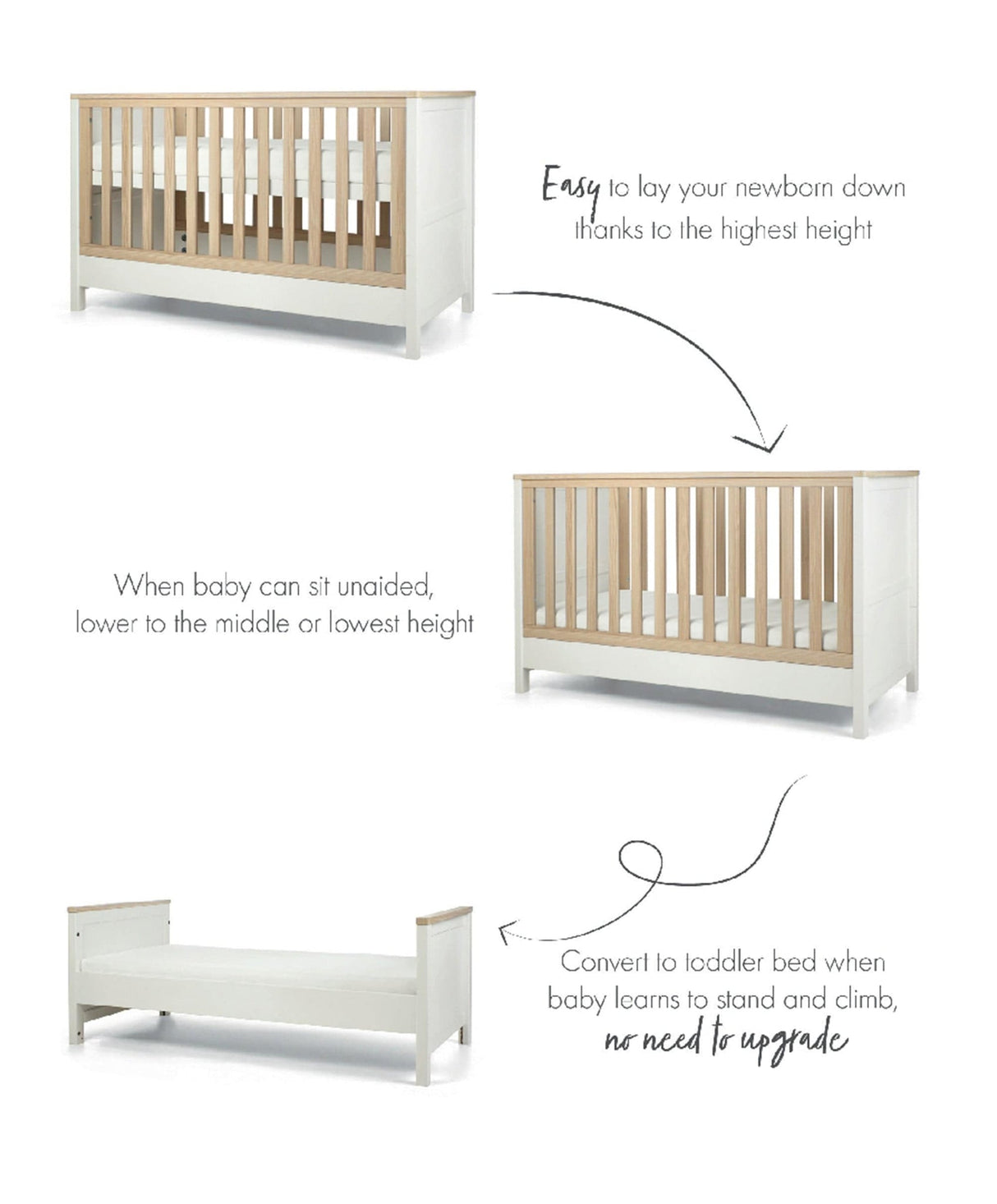 Mamas & Papas Harwell 2 Piece Nursery Furniture Set with Cot Bed and Wardrobe - White / Natural