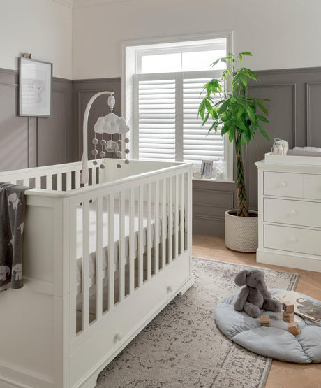 Mamas & Papas Oxford 2 Piece Nursery Furniture Set with Cot Bed and Dresser - White