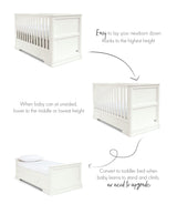 Mamas & Papas Oxford 3 Piece Nursery Furniture Set with Cot Bed, Dresser and Wardrobe - White