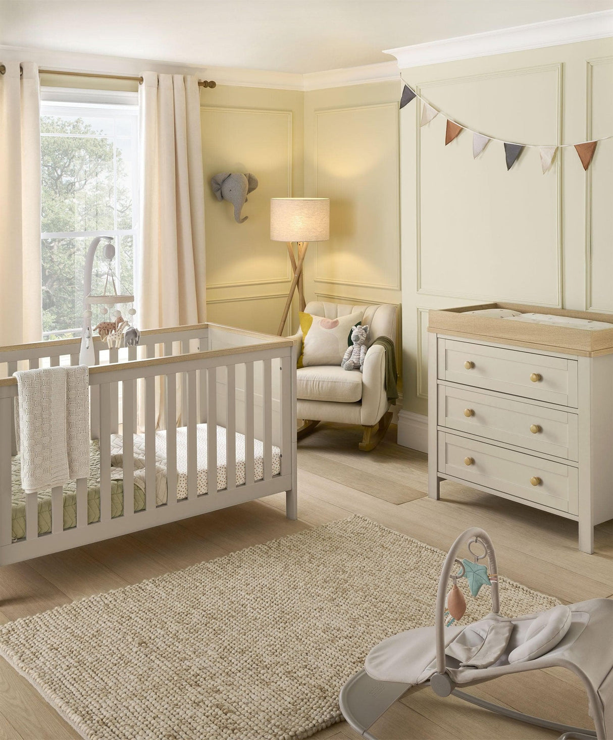 Mamas & Papas Wedmore 2 Piece Nursery Furniture Set with Cot Bed and Dresser - Pebble Grey