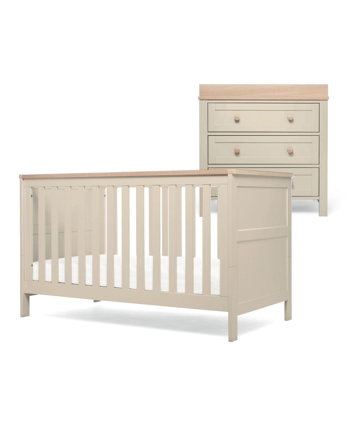 Mamas & Papas Wedmore 2 Piece Nursery Furniture Set with Cot Bed and Dresser - Pebble Grey