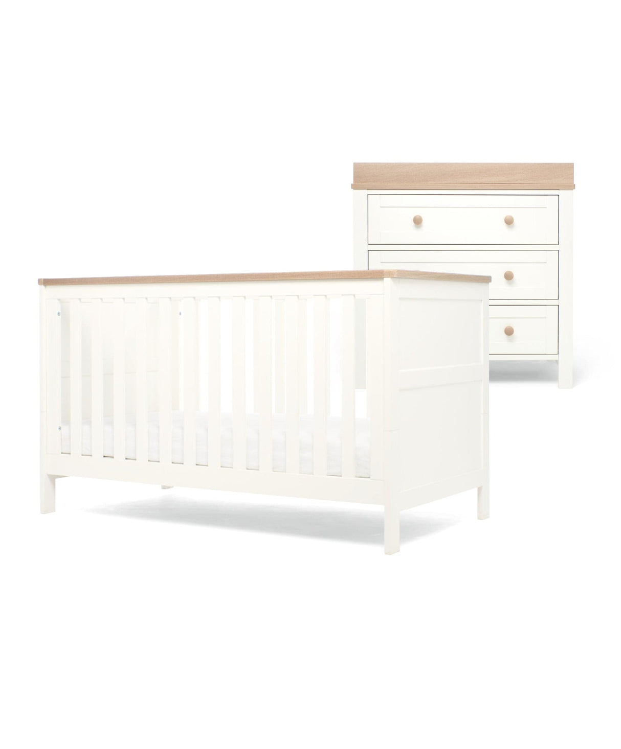 Mamas & Papas Wedmore 2 Piece Nursery Furniture Set with Cot Bed and Dresser - White & Natural