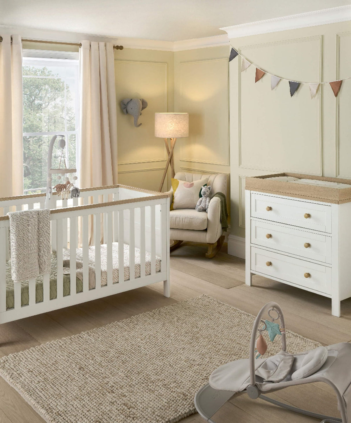 Mamas & Papas Wedmore 2 Piece Nursery Furniture Set with Cot Bed and Dresser - White & Natural