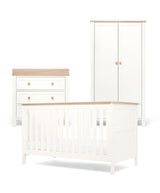 Mamas & Papas Wedmore 3 Piece Nursery Furniture Set with Cot Bed, Dresser and Wardrobe - White/Natural