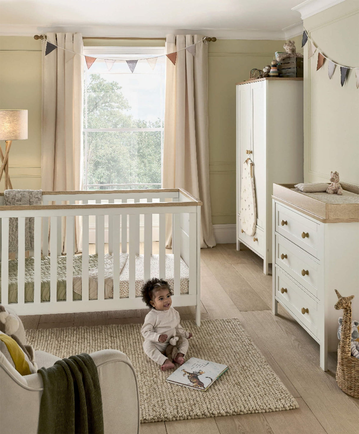 Mamas & Papas Wedmore 3 Piece Nursery Furniture Set with Cot Bed, Dresser and Wardrobe - White/Natural