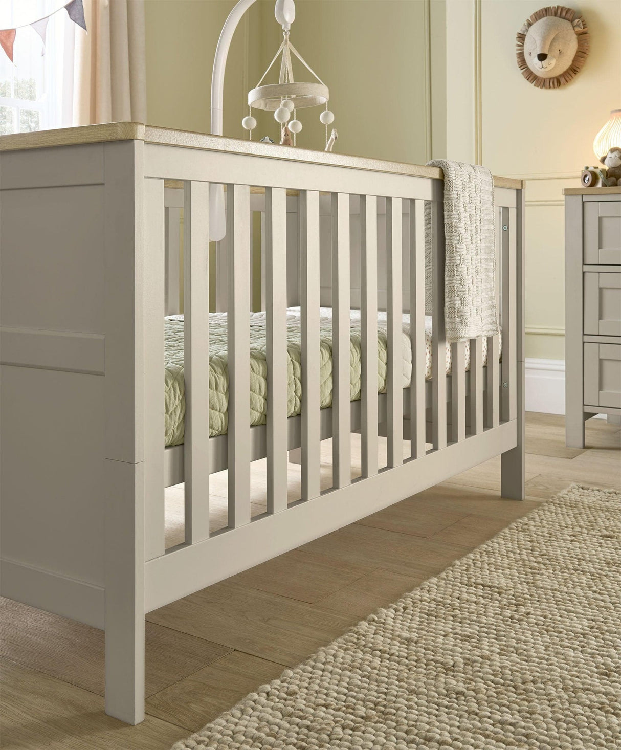 Mamas & Papas Wedmore 3 Piece Nursery Furniture Set with Cot Bed, Dresser and Wardrobe - Pebble Grey