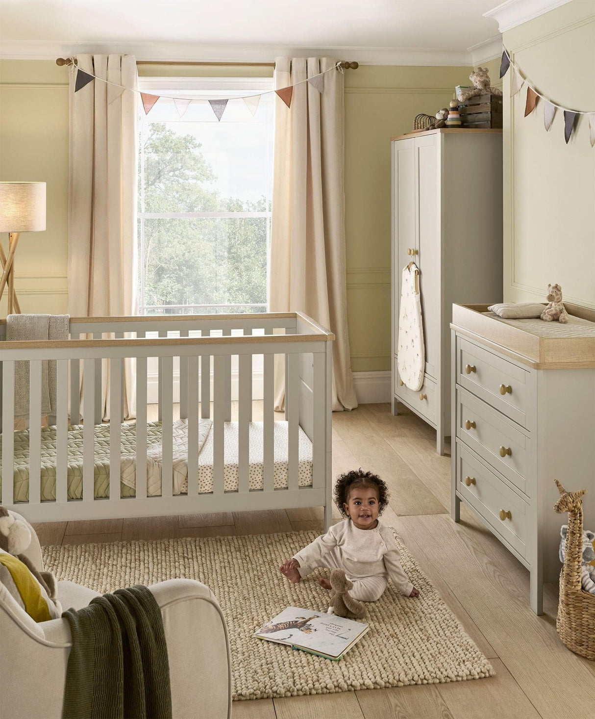 Mamas & Papas Wedmore 3 Piece Nursery Furniture Set with Cot Bed, Dresser and Wardrobe - Pebble Grey