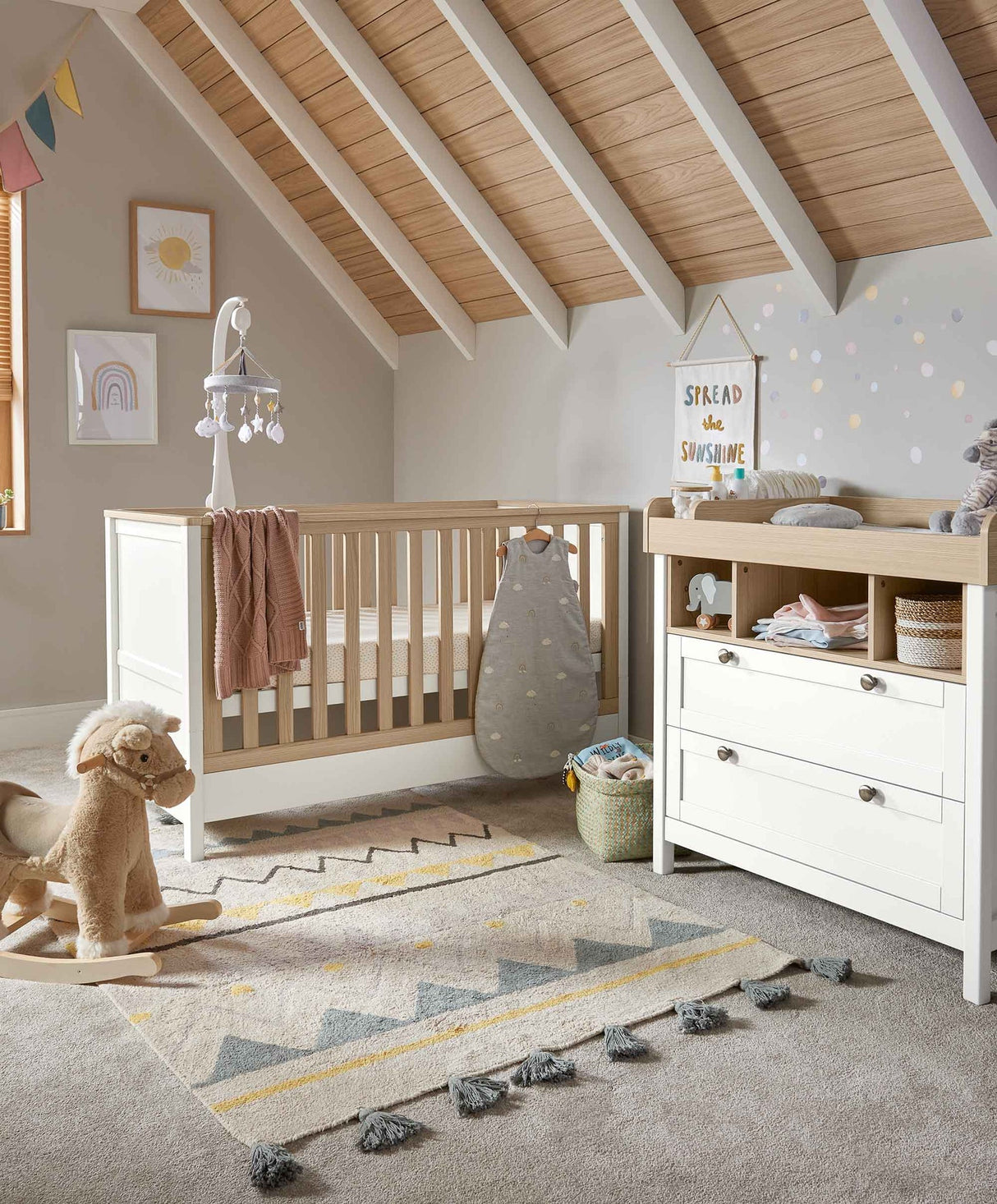 Mamas & Papas Harwell 2 Piece Nursery Furniture Set with Cot Bed and Dresser- White / Natural