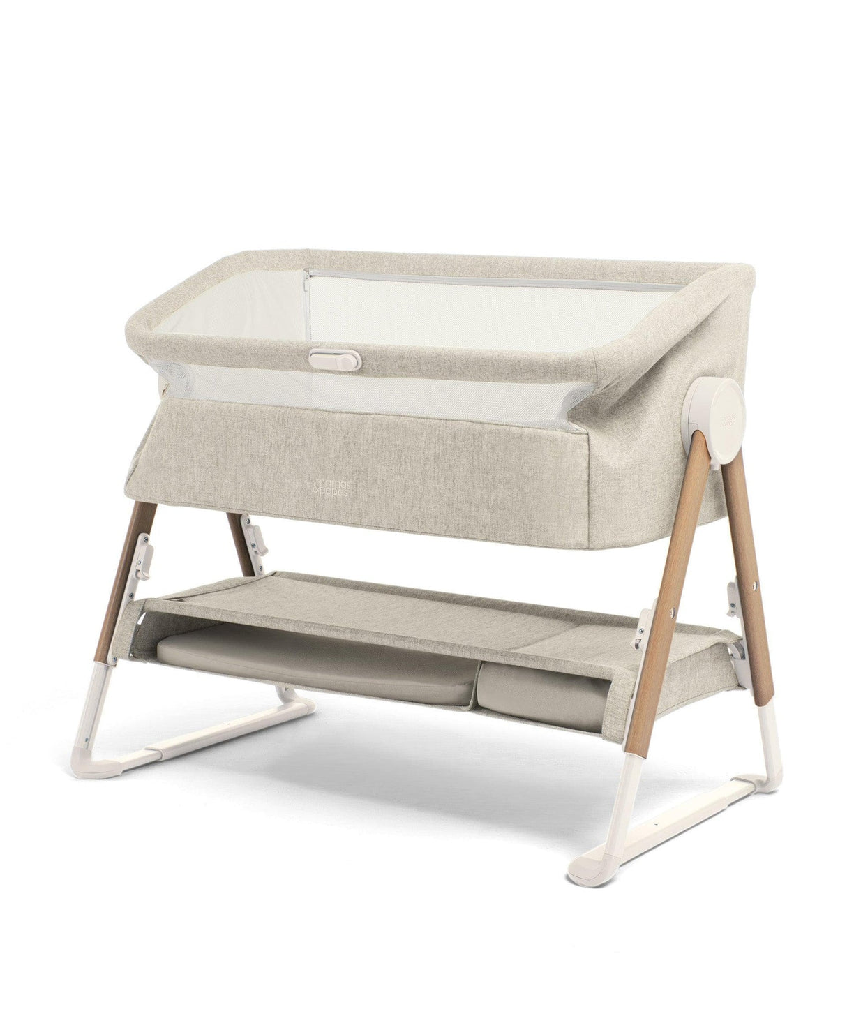 Mamas & Papas Lua Bedside Crib with Sheets & Mattress Protector - Fawn