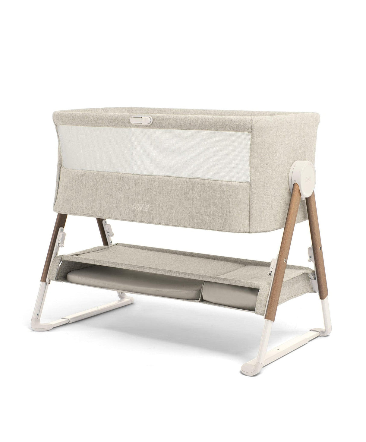 Mamas & Papas Lua Bedside Crib with Sheets & Mattress Protector - Fawn