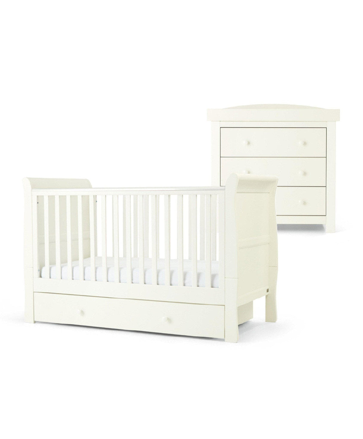 Mamas & Papas Mia 2 Piece Nursery Furniture Set with Cot Bed and Dresser - White