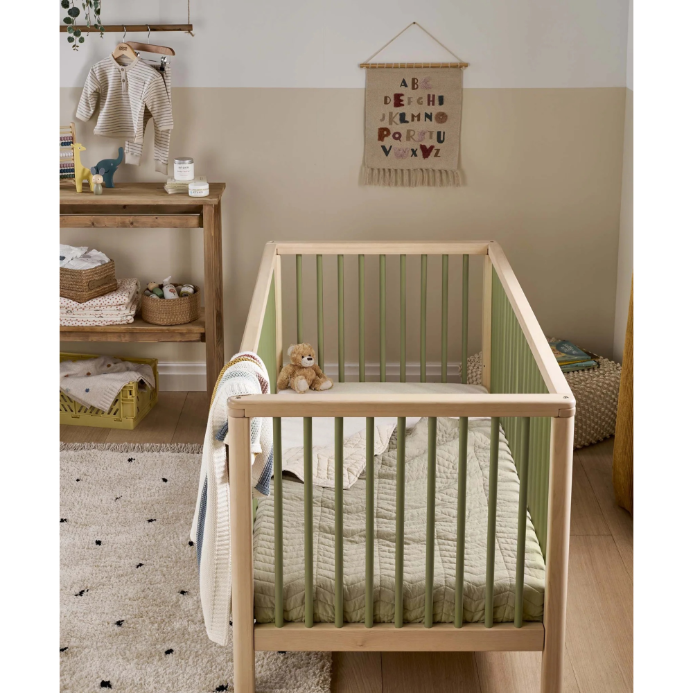 Mamas & Papas Solo Cot Bed - Moss Green / Natural