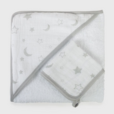 Petite Piccolo Hooded Bath Towel & Washcloth Set – Moon & Stars