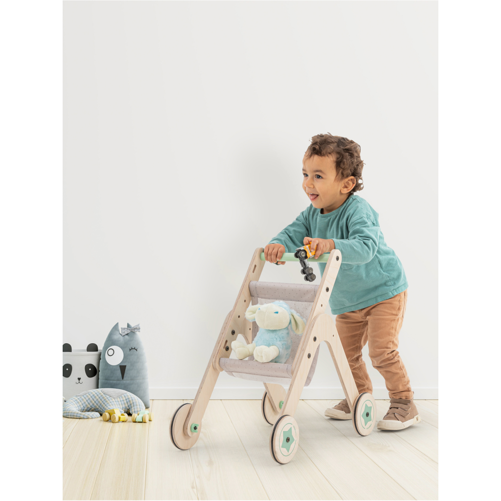 MamaToyz Trio Natural Beechwood Baby Stroller Walker