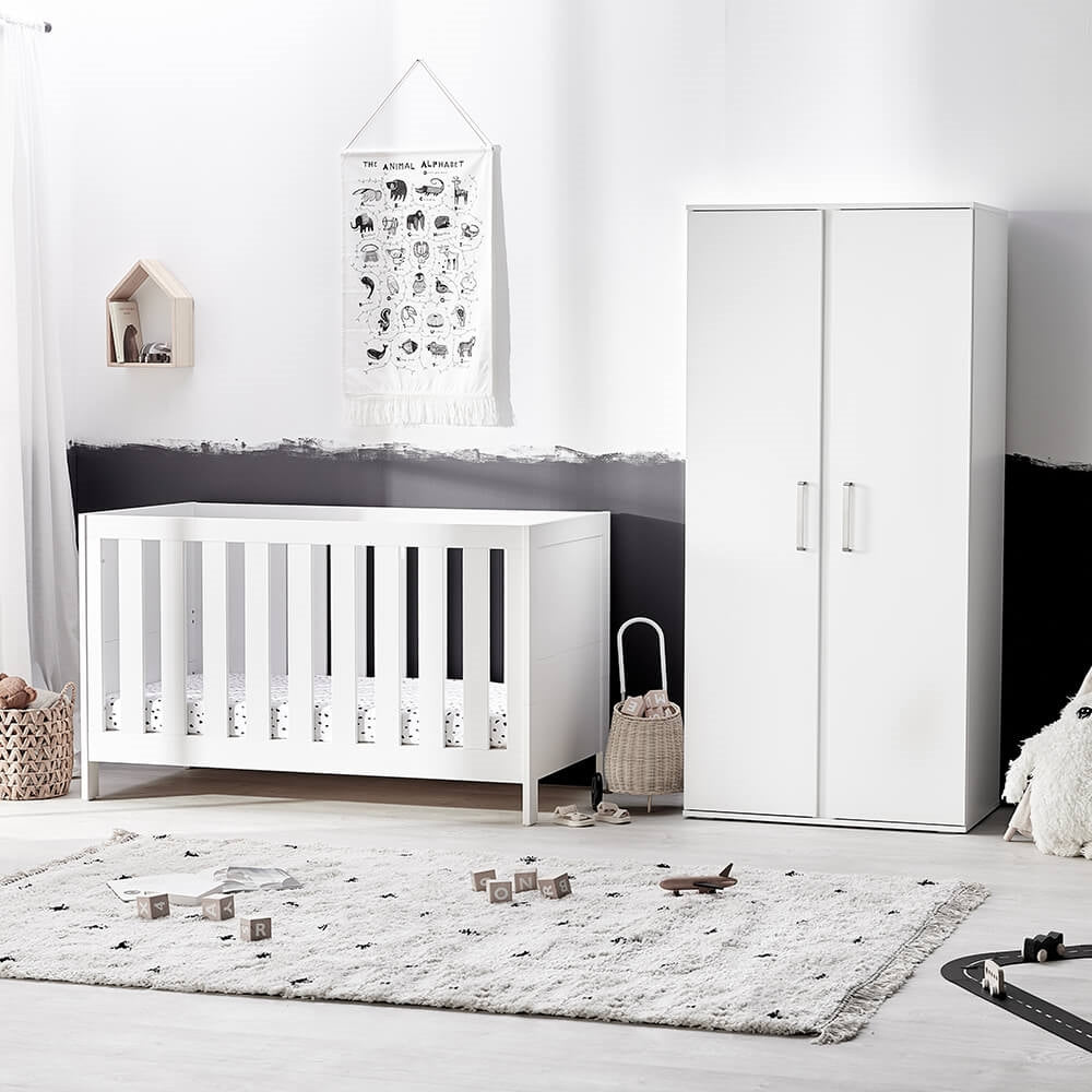 Silver Cross Finchley 2 Piece Nursery Furniture Set with Convertible Cot Bed and Double Wardrobe - White