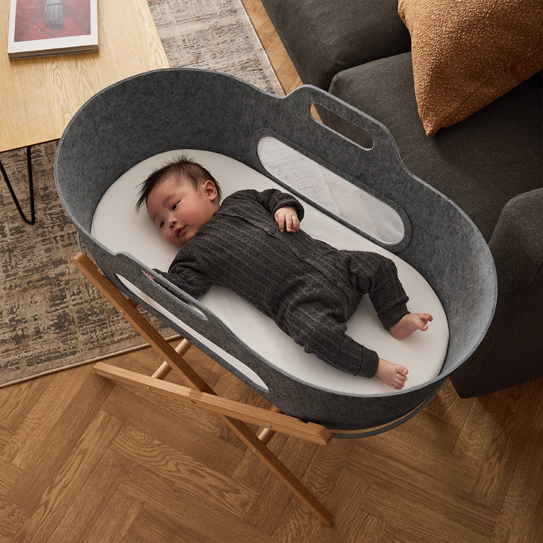 SnuzBaskit Dark Grey Moses Basket & Natural Stand