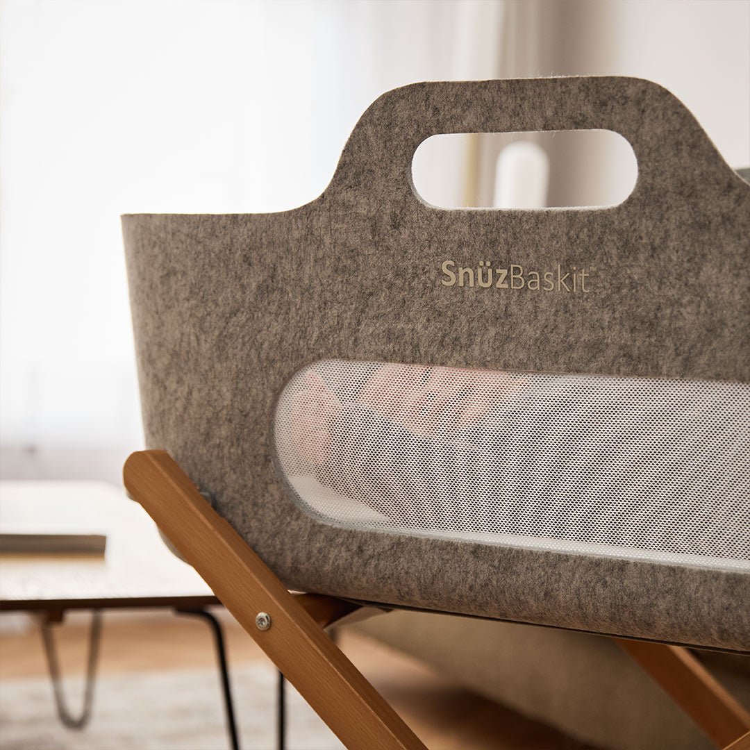 SnuzBaskit Light Grey Moses Basket & Natural Stand