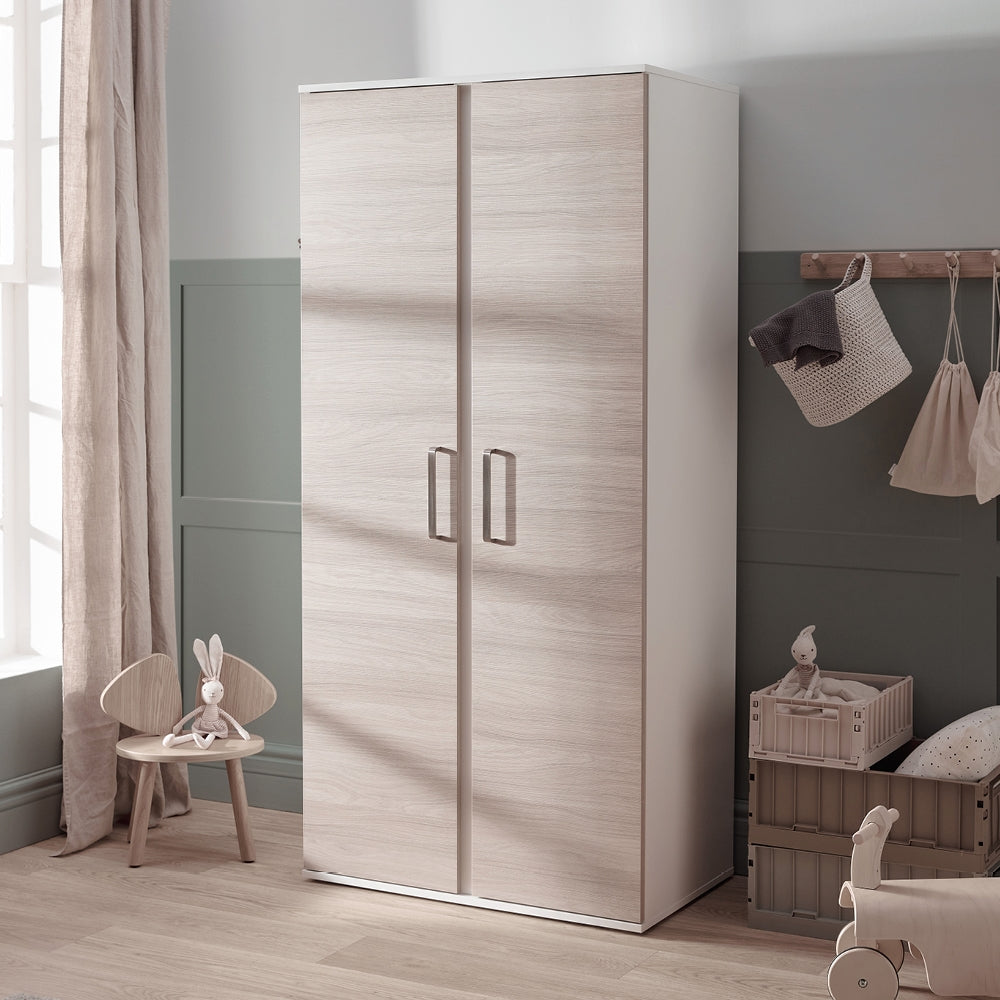 Silver Cross Finchley 2 Piece Nursery Furniture Set with Convertible Cot Bed and Double Wardrobe - Nordic White / Oak