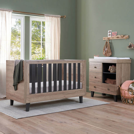 Tutti Bambini Como 2 Piece Nursery Furniture Set with Cot Bed and Dresser - Distressed Oak / Slate Grey