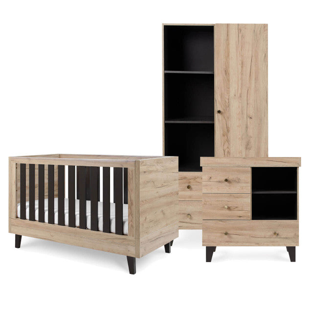 Tutti Bambini Como 3 Piece Nursery Furniture Set with Cot Bed, Dresser and Wardrobe - Distressed Oak / Slate Grey