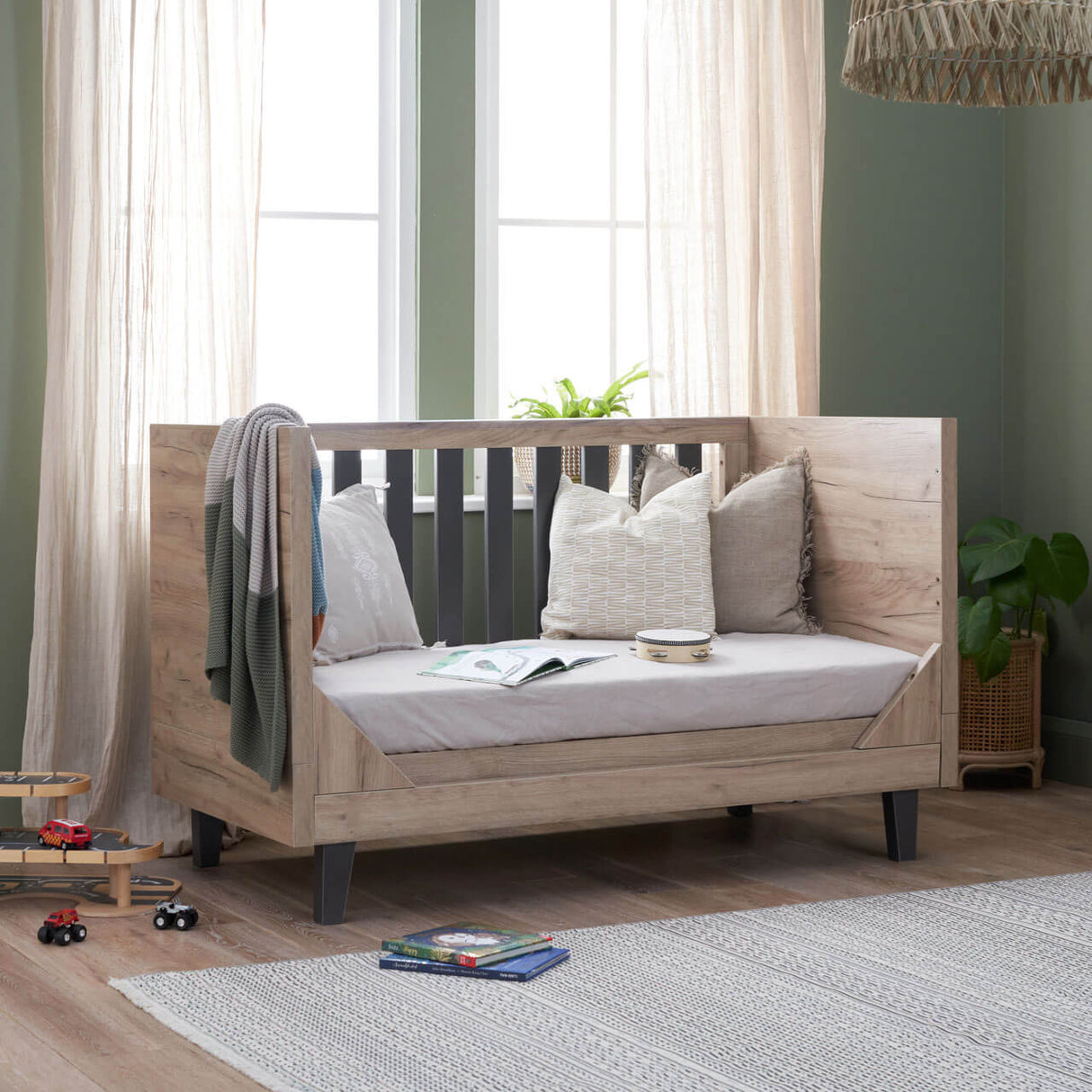 Tutti Bambini Como 2 Piece Nursery Furniture Set with Cot Bed and Dresser - Distressed Oak / Slate Grey