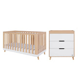 Tutti Bambini Hygge 2 Piece Nursery Furniture Set with Cot Bed and Dresser - White/Light Oak